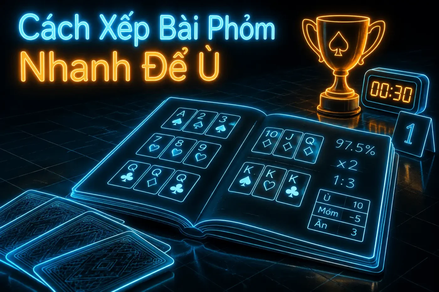 Xếp bài theo kiểu phân nhóm phỏm, cạ và bài chờ giúp người chơi nhận biết nhanh các lá đang giữ để tạo liên kết và hạn chế